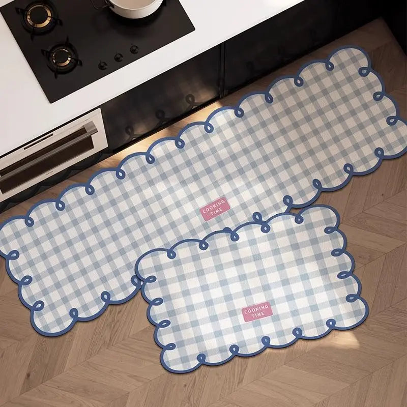 Simple Checkerboard Kitchen Special Dialgae Mud Absorbent Anti-Fouling Anti-Slip, Dirt-Resistant Carpet Home Decor