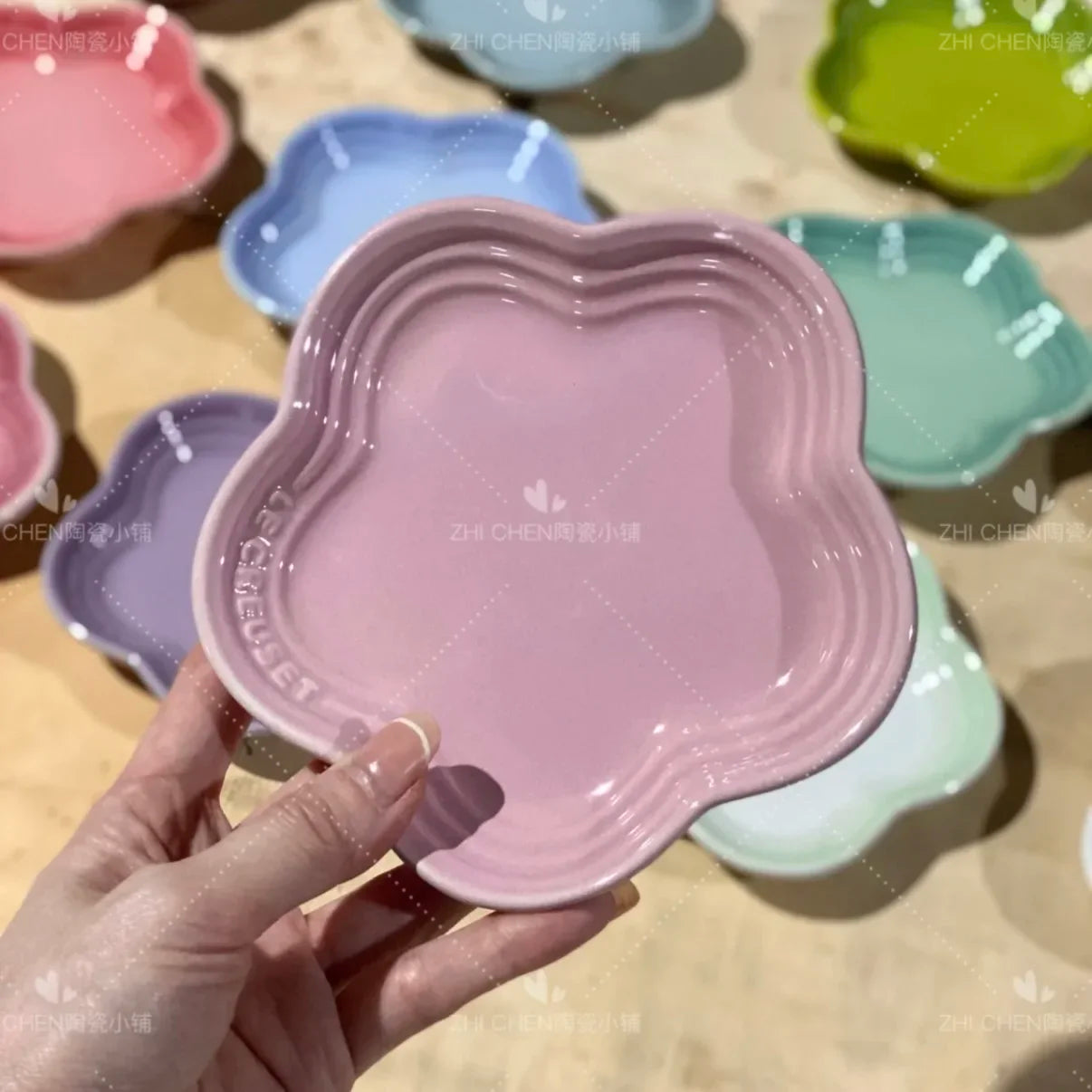 French Flower Shaped Small Plate Colored Ceramic