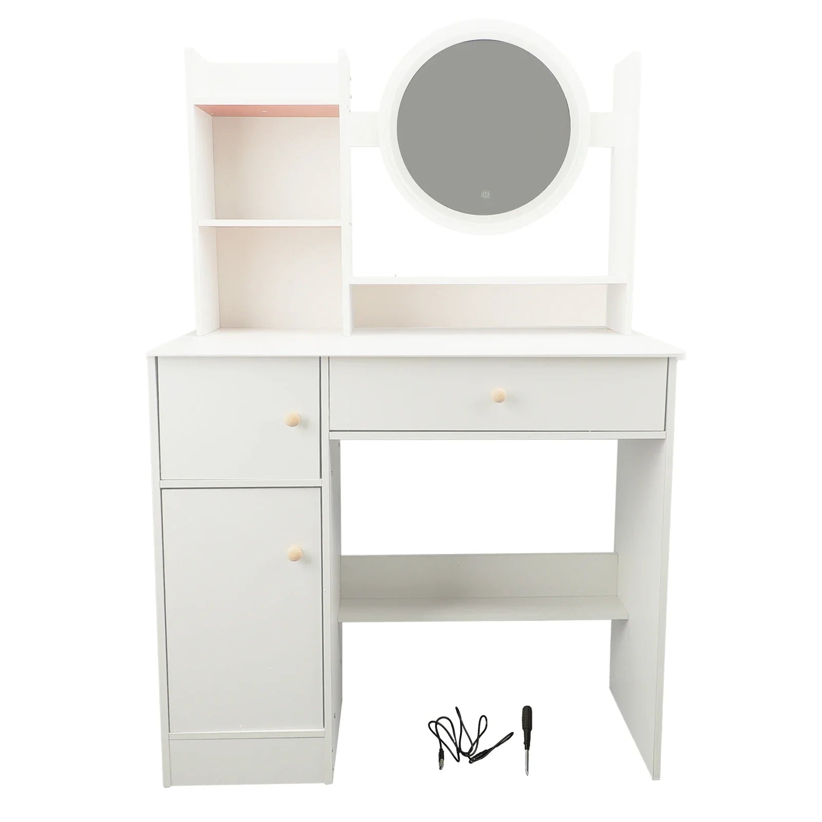 Makeup Vanity Desk Multiple Shelves Multifunction Space Saving Stylish Dressing Table Strong White with Lighted Mirror for Home