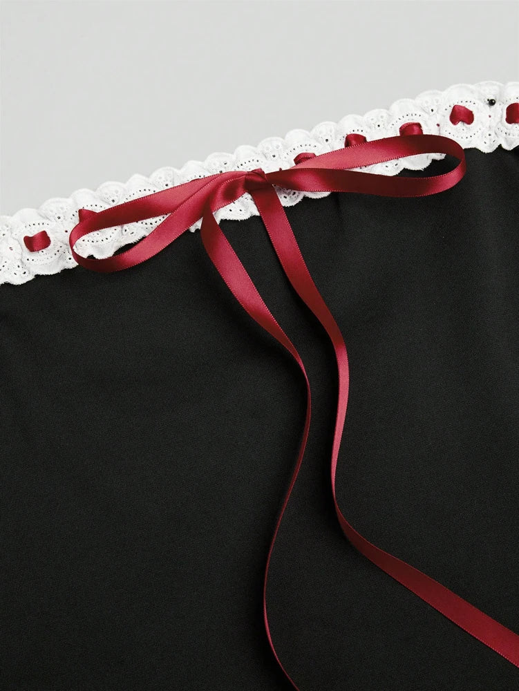 Plus size Women's Elegant tie with Bow Tie Tops Y2K Suit Breastplain Solid Colour Slim Sexy Polyester T-Shirt