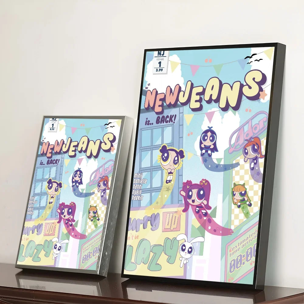 Cartoon P-Powerpuff Girls Poster Self-adhesive Art Waterproof Paper Sticker Wall Decoration