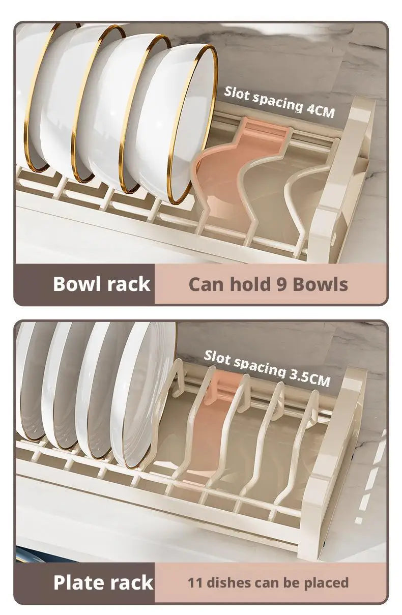 Pull Out Cabinet Dish Storage Rack Stainless Steel Plate Drain Stand Holder Kitchen Drawer Built-in Bowl Rack Basket Organizer