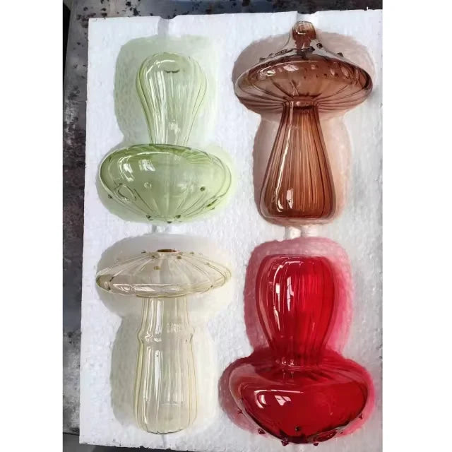 Delicate Colourful Mushroom Vase Creative Hydroponic Transparent Glass Aromatherapy Vase Living Room Dining Room Desktop Art Decoration