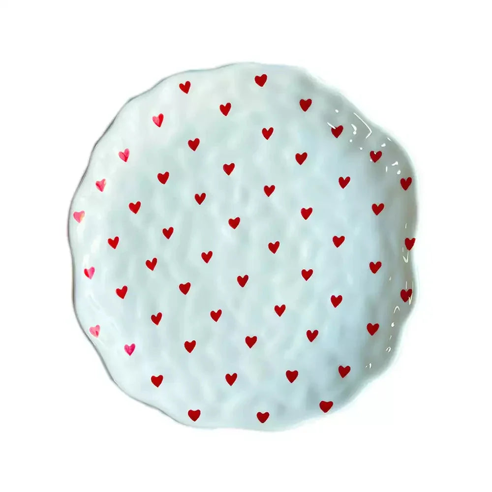 Red Hearts Ceramic Hand-Made Irregular Shaped Porcelain Plates