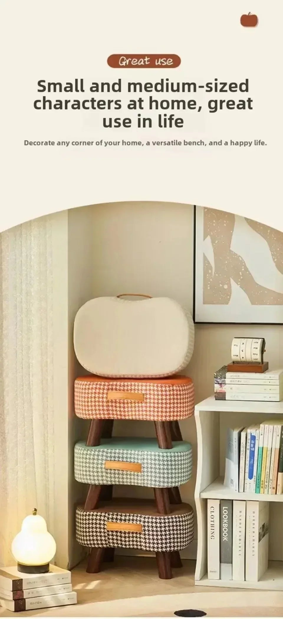 Curved Footstool with Handle Convenient To MoveSofa Small Stool