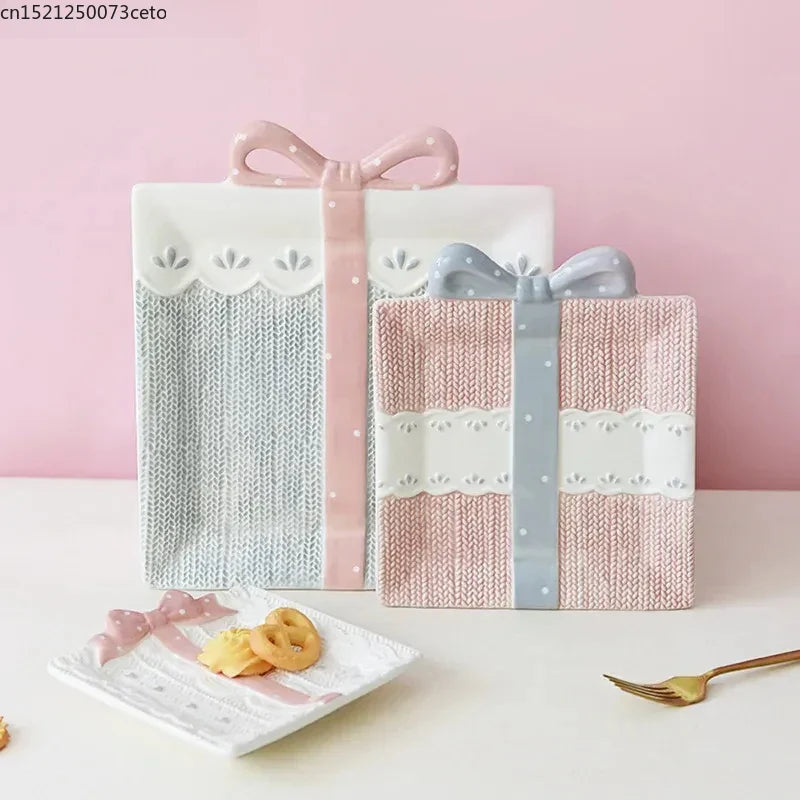 Cute Ceramic Cake Dessert Plate Creative Bow Tableware