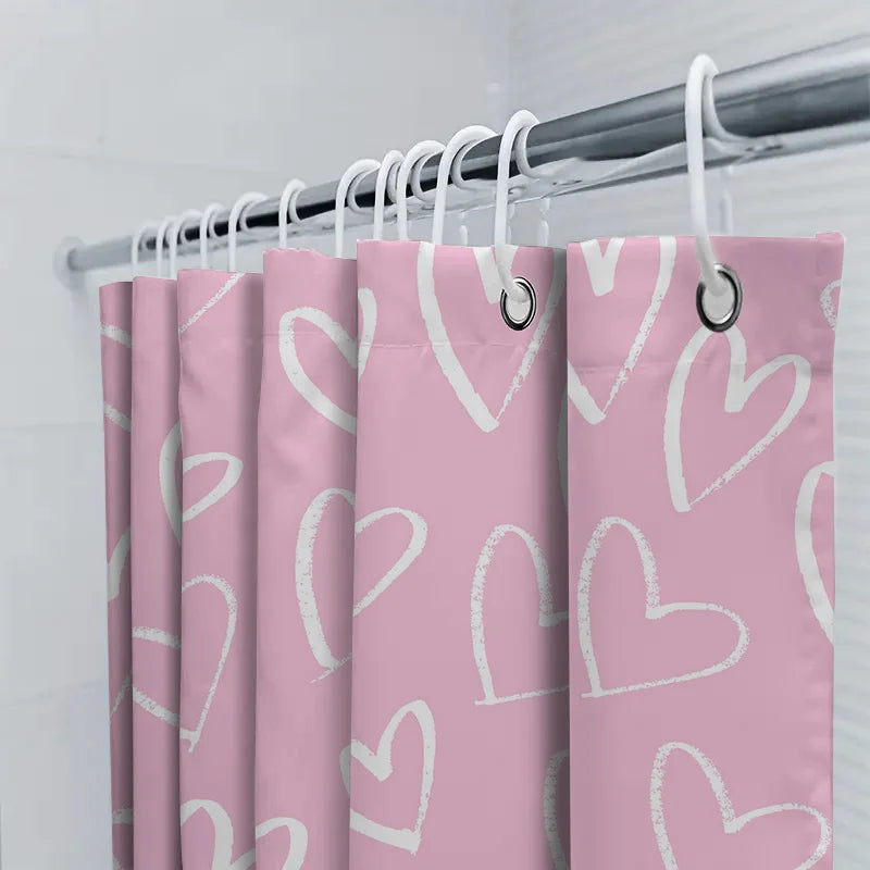 Pink Heart Shower Curtain Waterproof Bathroom Accessory