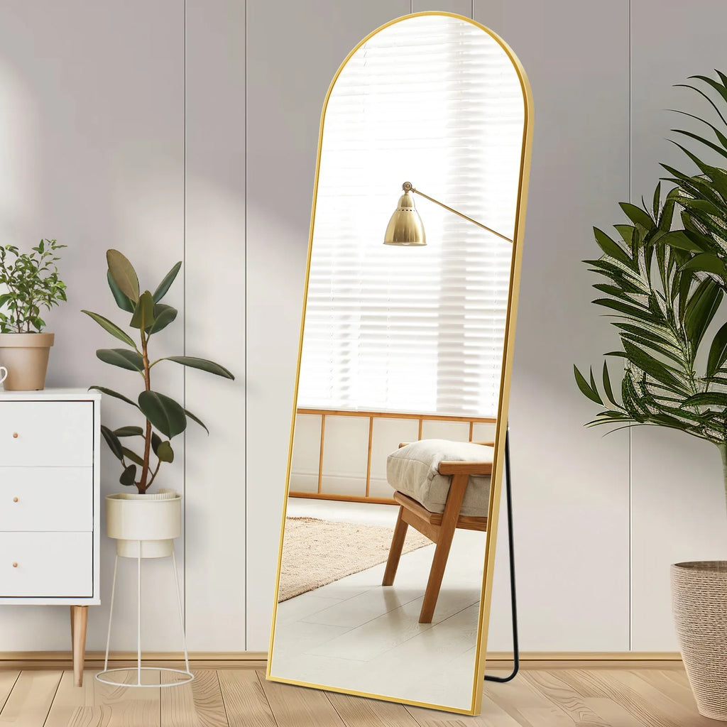 Full Length Arched Right Angle Mirror with Stand, Sturdy Aluminum Alloy Frame