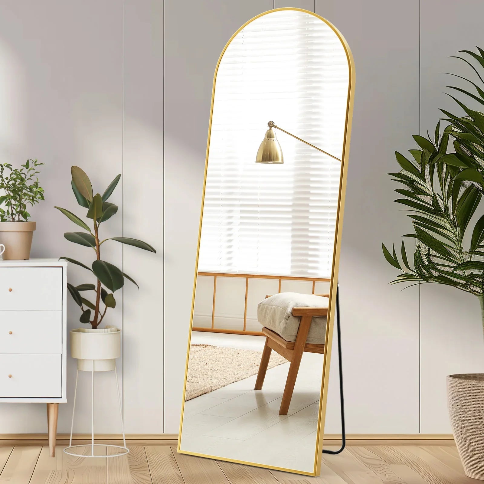 Full Length Arched Right Angle Mirror with Stand, Sturdy Aluminum Alloy Frame