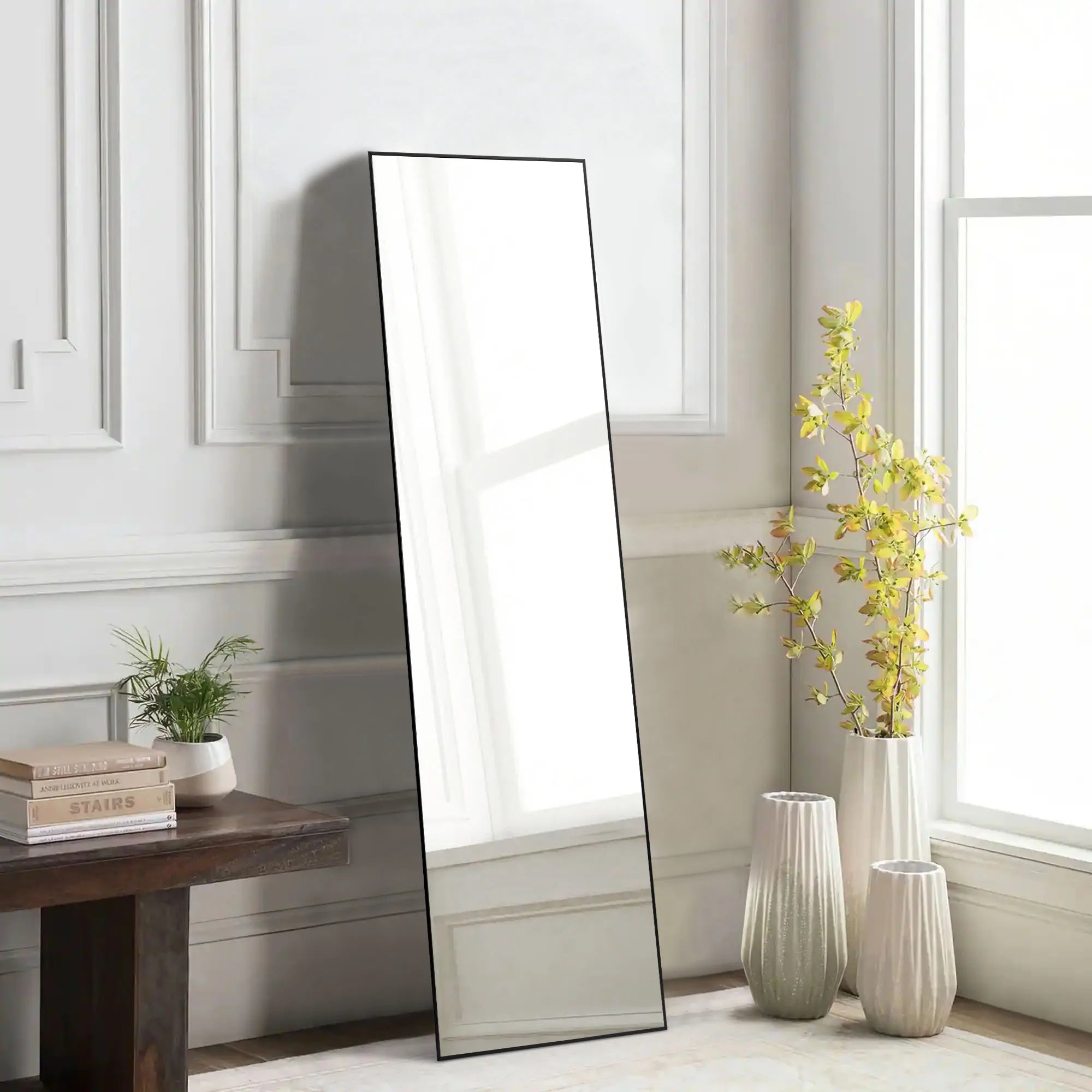 Full Length Arched Right Angle Mirror with Stand, Sturdy Aluminum Alloy Frame