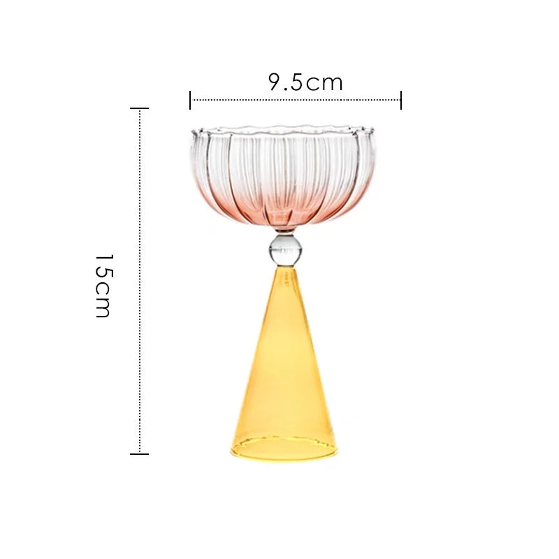 Clear Two Tone Green Blue Amber Purple Colored Ripple Style Martini Mojito Champagne Margarita Cocktail Glasses Goblet Cup