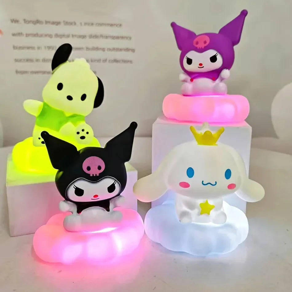Kawaii Sanrios Night Light Enamel Cloud Cartoon Kuromi Cinnamoroll Pochacco Small Table Light Illuminating Decoration