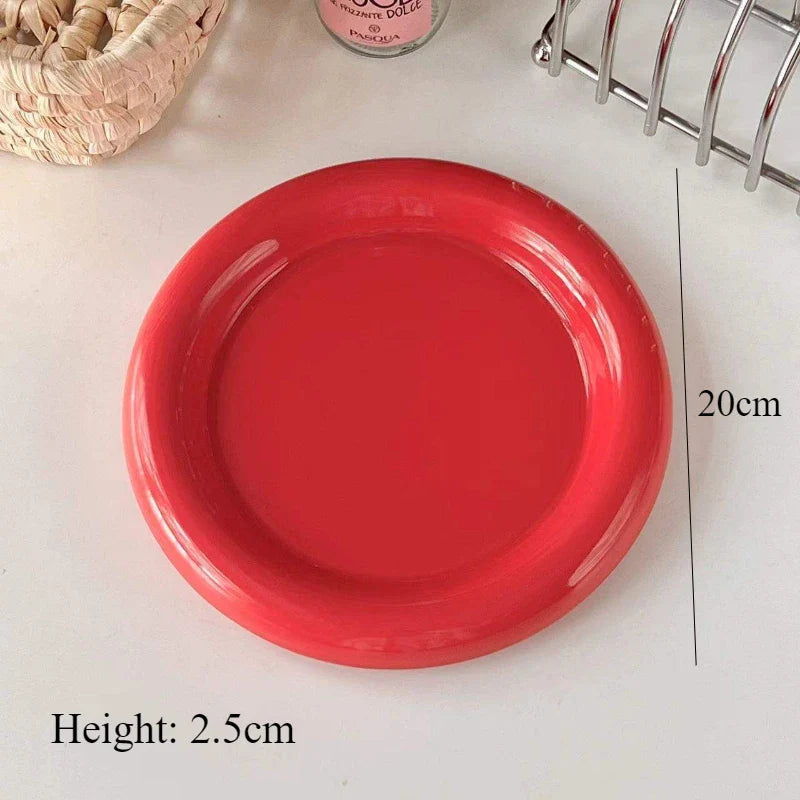 Round Ceramic Food Plate High-end Pure Color Desser Plate