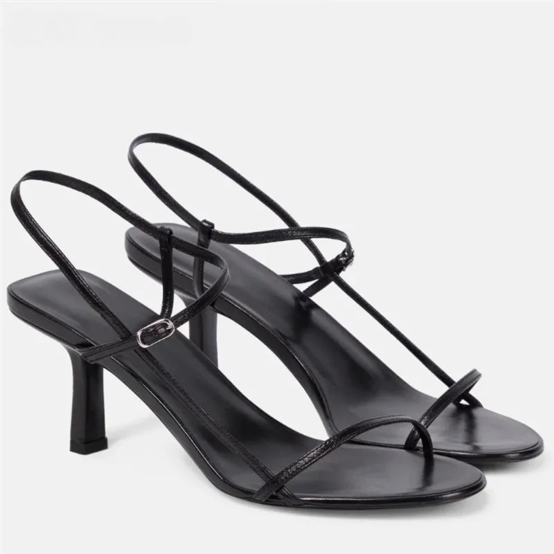 Thin Strap French Sandals With a Single Buckle Strap for Women, Slim Heels and Open-Toed High Heels