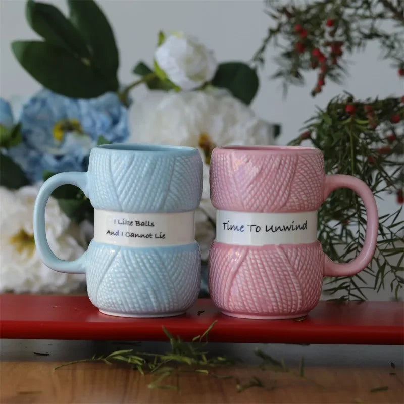 Novelty Knitted Ceramics Mug Cute Colorful Wool Tea Handle Drinkware