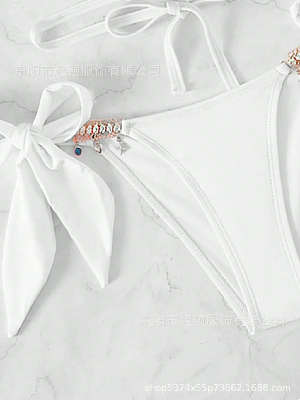 Women's Swimwear Crystal Diamond Triangle Bandage Backless Beach Bikini Swimsuit