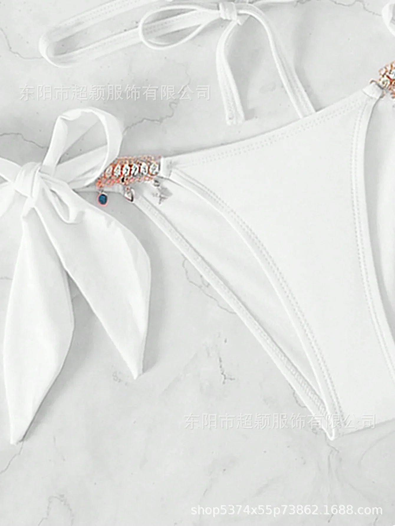 Women's Swimwear Crystal Diamond Triangle Bandage Backless Beach Bikini Swimsuit