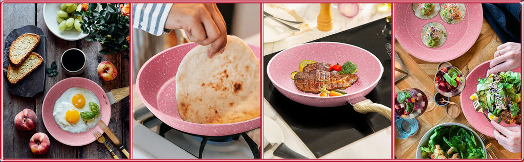 Nonstick Frying Pan 9.5in Pink PTFE PFOA-Free Omelet Skillet for Kitchen Toxin-Free