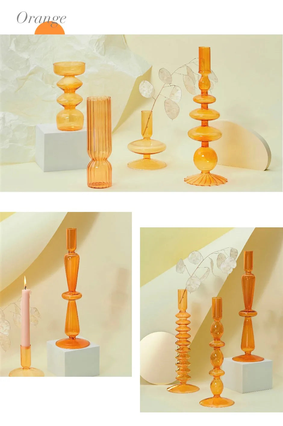 Taper Candle Holders Glass Candlesticks for Home Decoration Glass Vase