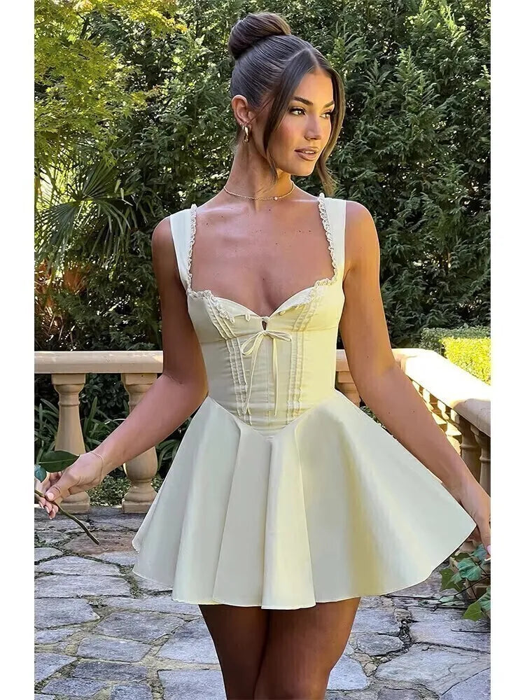 Waist Wrap Elegant A-line Dress Women Spaghetti Strap Mini Spring Summer Dress Backless Sexy Party Dress
