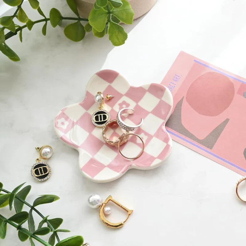 Ceramic Petal Tray, Jewelry Plate Necklace Ring Storage Dish,Jewelry Display Plate Desktop Decor