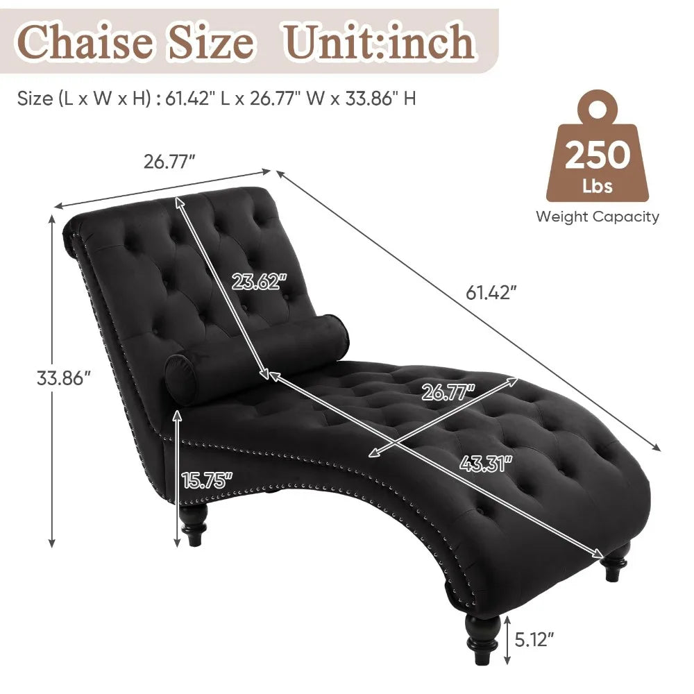 Chaise Lounge Chair Indoor, Modern Button Tufted Velvet Upholstered Leisure Accent Chair, Recliner Sofa Single Sleeper Sofa
