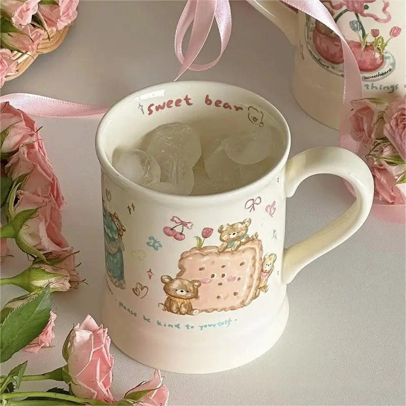 Little Bear Biscuits Ceramic Mug Cute Hand-drawn Cream Style Tea/Coffee Cup