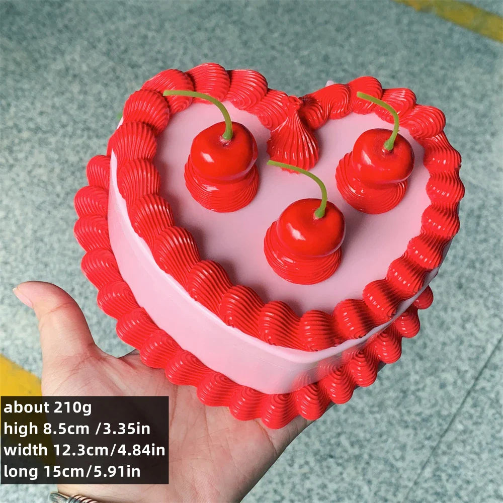 Lifelike Strawberry Cream Design Vibrant Pink Box Themed Photoshoots Jewelry Gifts Props Fake Cake Trinket Case Sweet Style