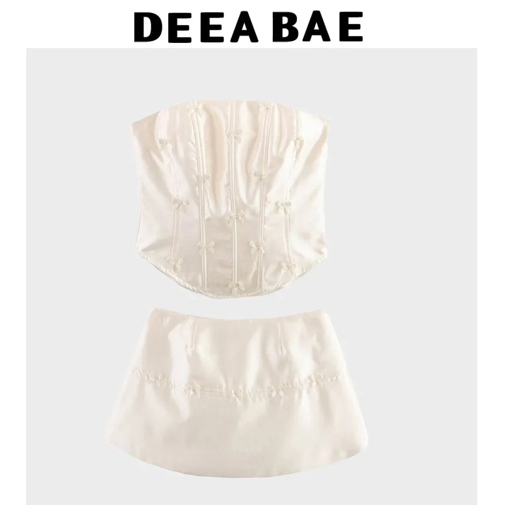 Ladies Bow Sleeveless Strapless Vest Top Women's Summer Sexy Pure Desire Set Hip Hugging Skirt Two-piece Set