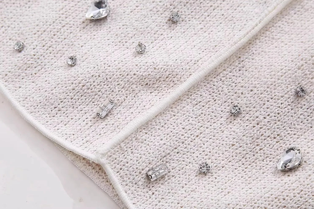 Diamond Women 2 Piece Set Luxury Knit Halter Backless Tank Tops+Shorts Casual Matching Streetwear Stretch Simple Suit