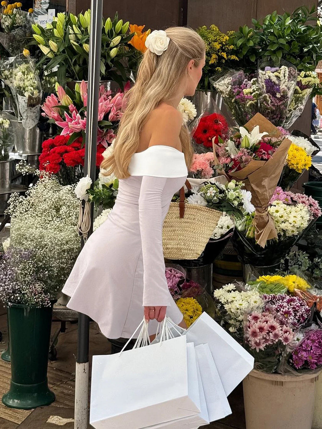 Off Shoulder Long Sleeves Slim Mini Dress Women's Sexy Elegant Outfit