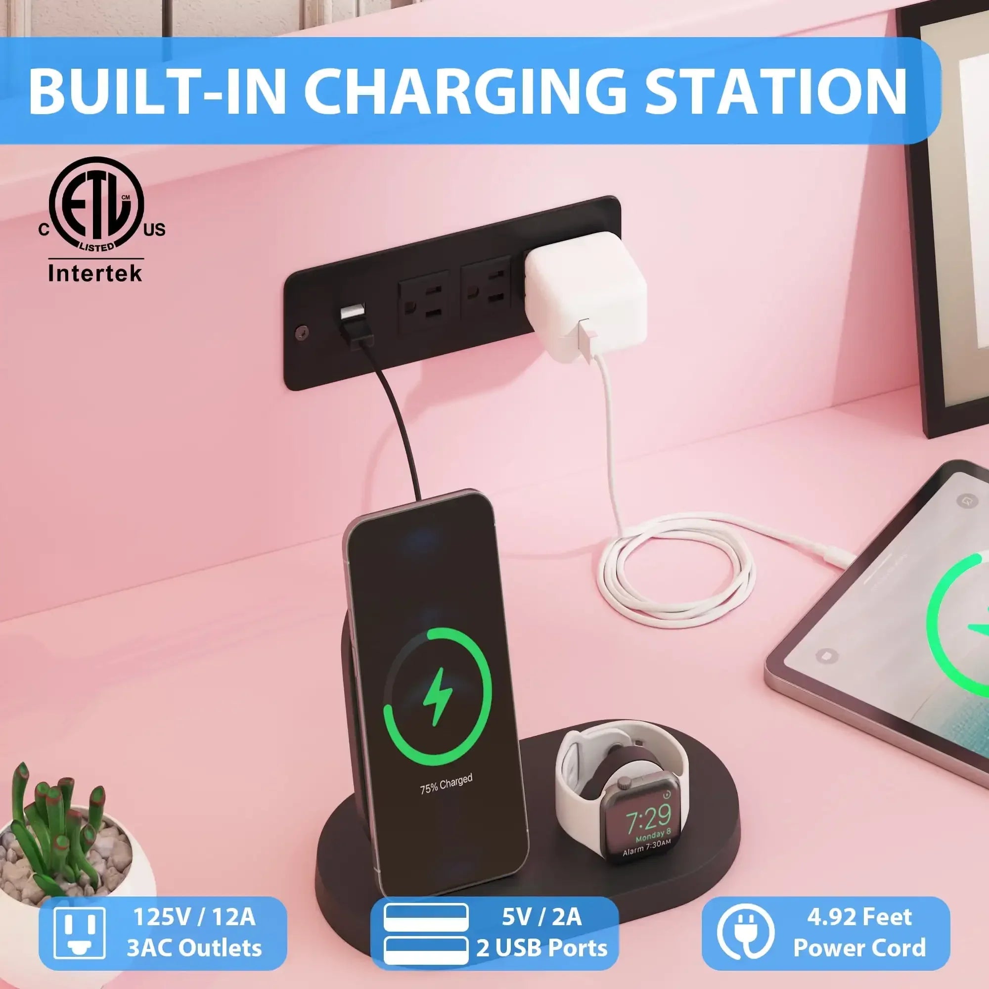Dresser for Bedroom 6 Drawer with LED Light & Charging Station, Wooden Dressers and Chests of Drawers with 2-Tier Open Shelves