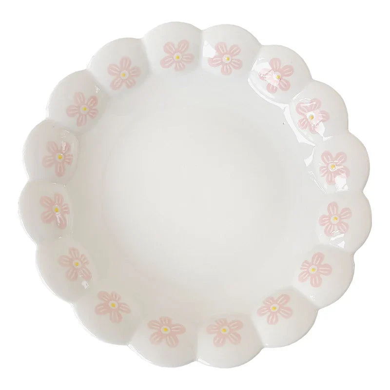 Irregular Ceramic Lovely Pink Petal Dinner Lace Deep Plate