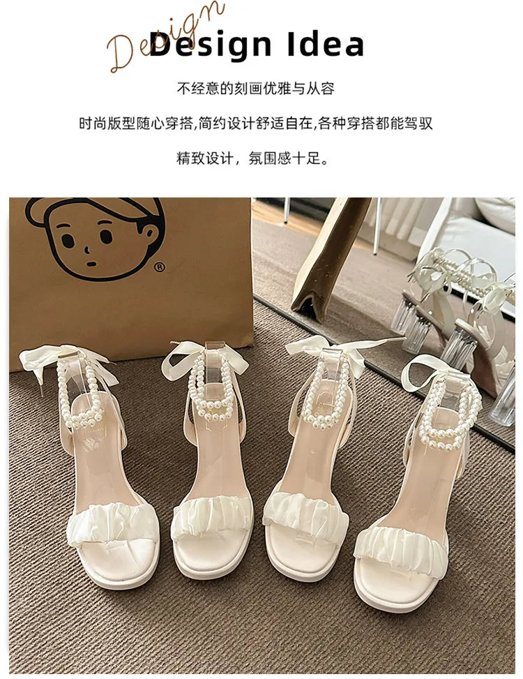 Women's Fashion Crystal Pearl High Heels Sandals