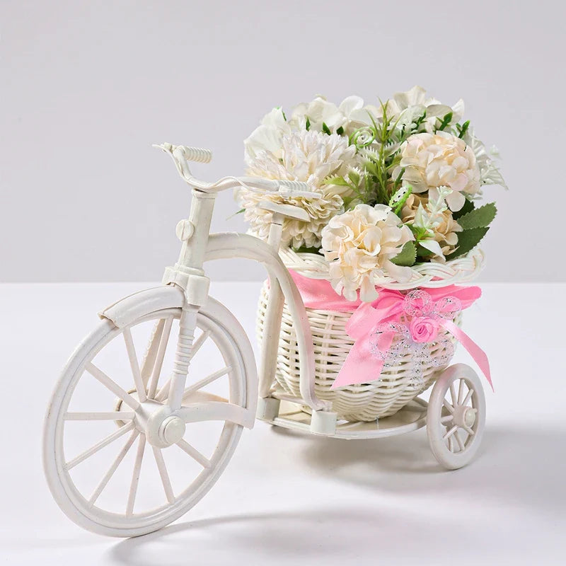Plastic Flower Basket Vase Pink Tricycle Bicycle Model Home Garden Wedding Party Decor Romantic Cute Decor Figurines Miniatures