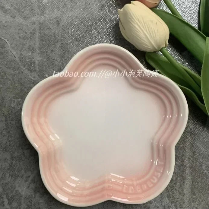 French Flower Shaped Small Plate Colored Ceramic