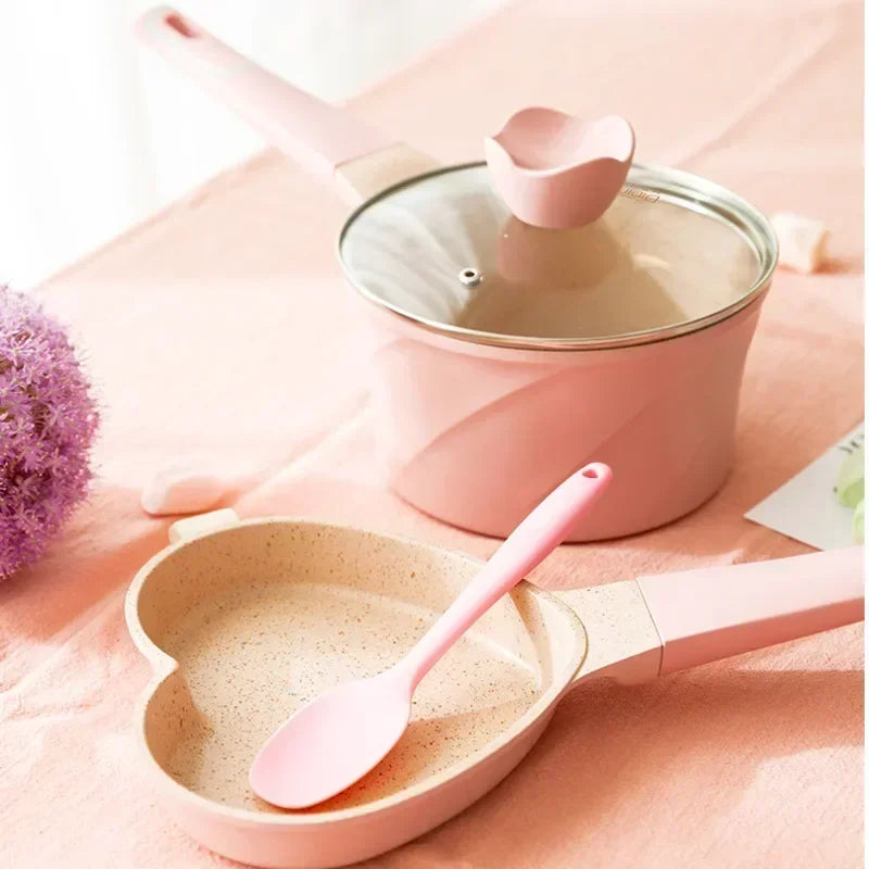 Mini Side Non-stick Cookware, Pink Love Egg Frying Pan for Kitchen, Mini Cooking Pot for Home Use, Cute and Efficient