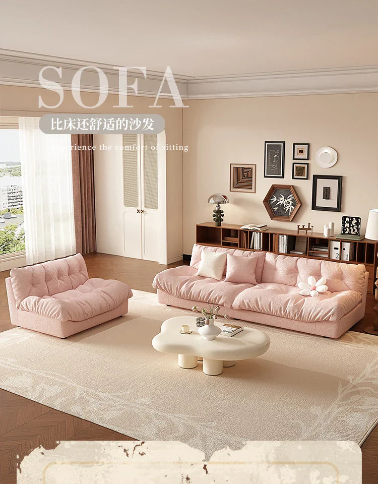 Pink Cloud Living Room Sofa Modern Simple Luxury Couch Straight Ergonomic Sofa Living Room Furniture