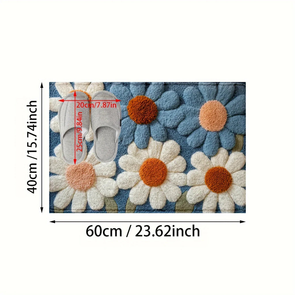 Daisy Pattern Bedroom Flannel Carpet Non-Slip Laundry Room Bedroom Kitchen Entryway Home Decoration