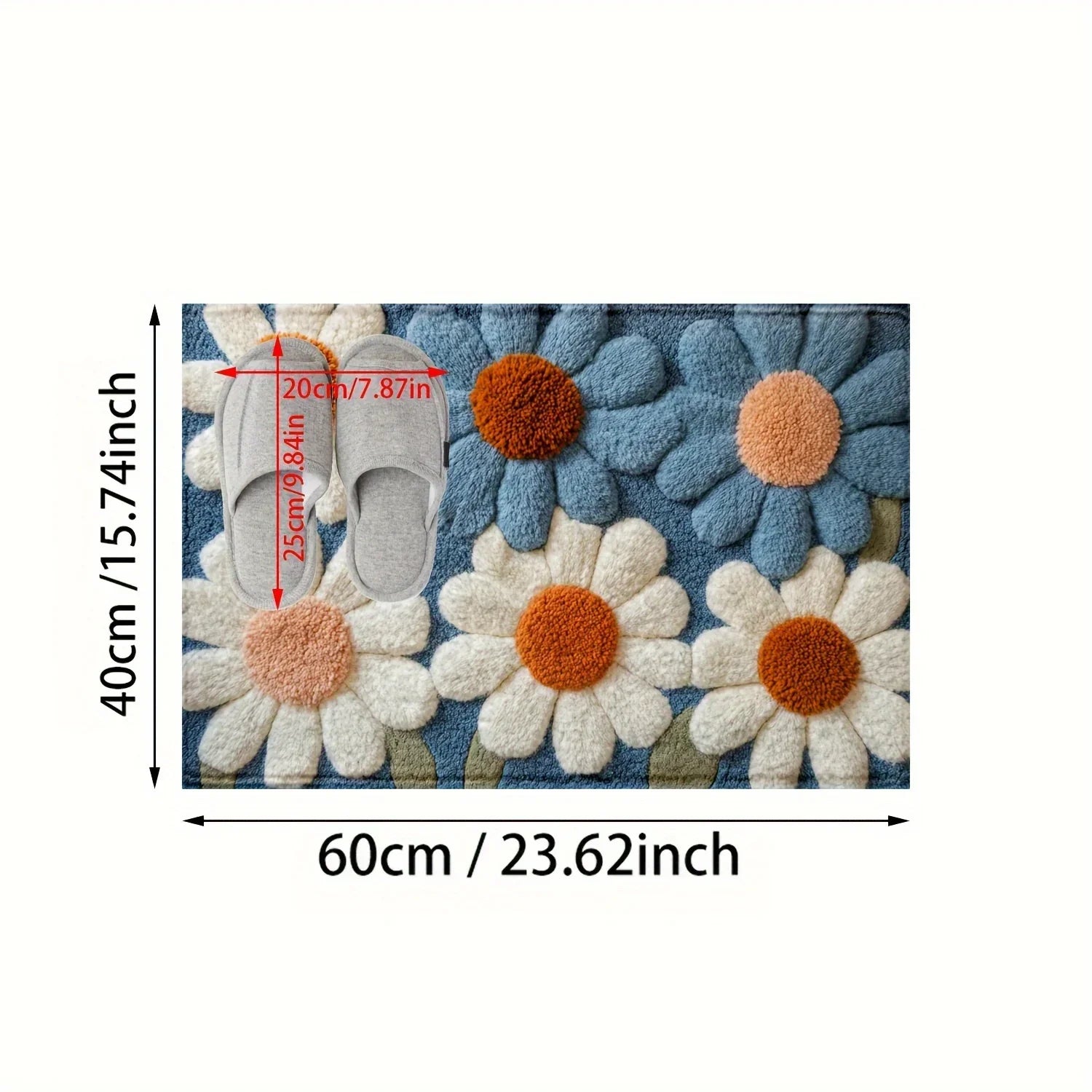 Daisy Pattern Bedroom Flannel Carpet Non-Slip Laundry Room Bedroom Kitchen Entryway Home Decoration