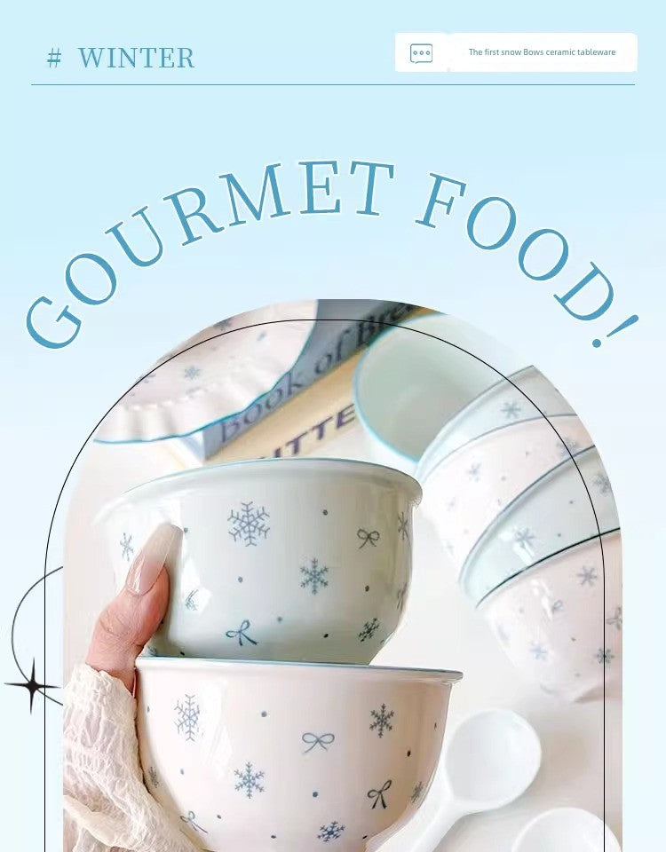 Ceramic Underglaze Color Bowl and Dish Tableware for One Person Bowl Spoon Bowl and Chopsticks