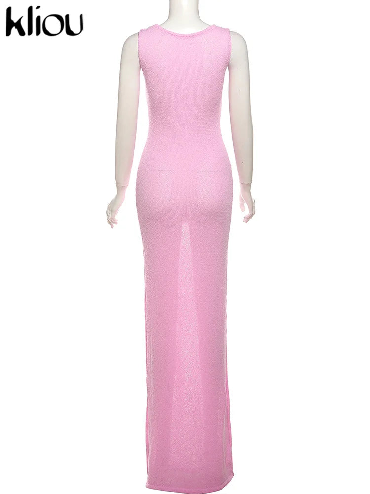 Knit Midi Pink Sweet Tanks Slim Dress