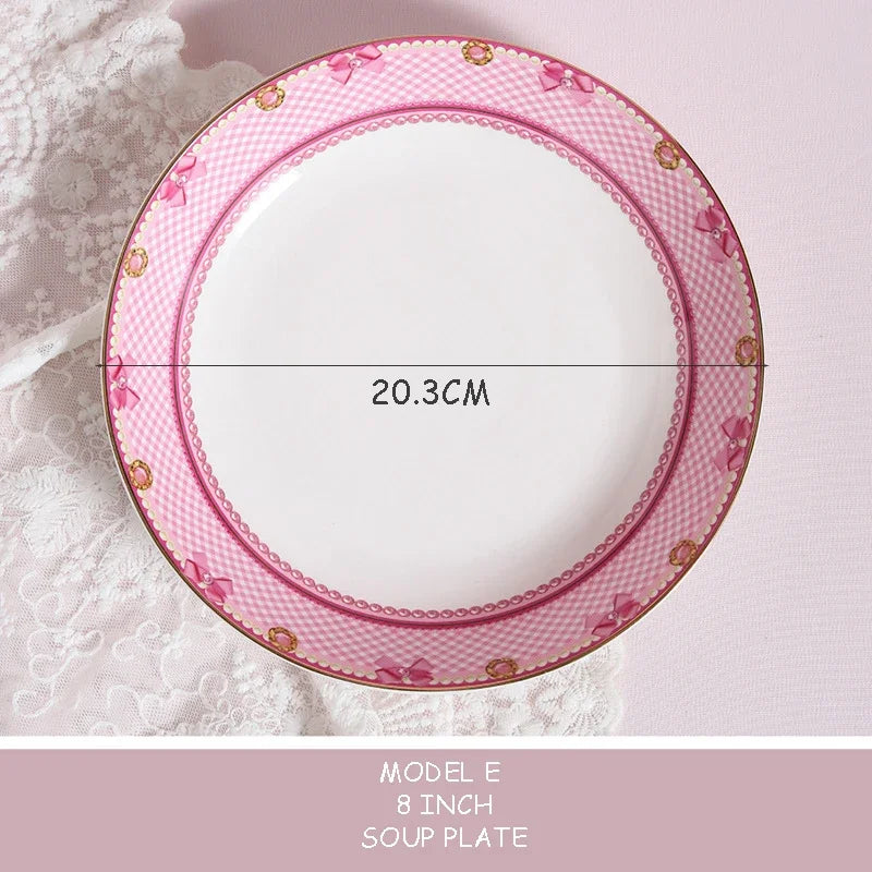 Pink Heart Shaped Dining Plate, Breakfast Tray, Ceramic Lace, Leopard Pattern Tableware, Afternoon Tea Salad Dessert