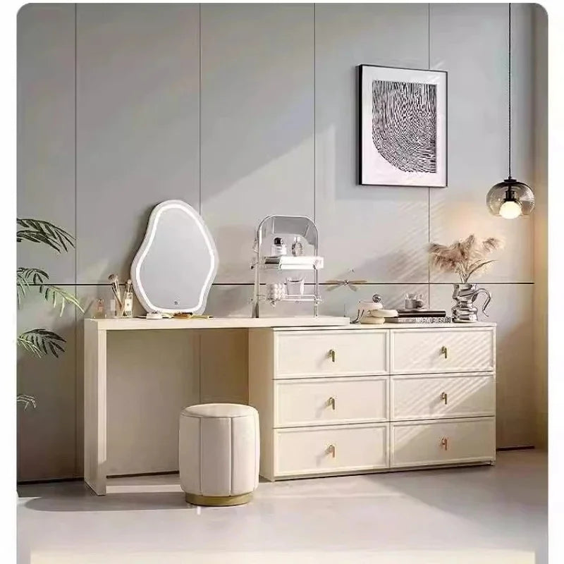 Pink Bedroom Dresser with Makeup Organizer, Comfortable Bedside Cabinet with Drawer for Clothes, Stylish Mirror Stand Furniture