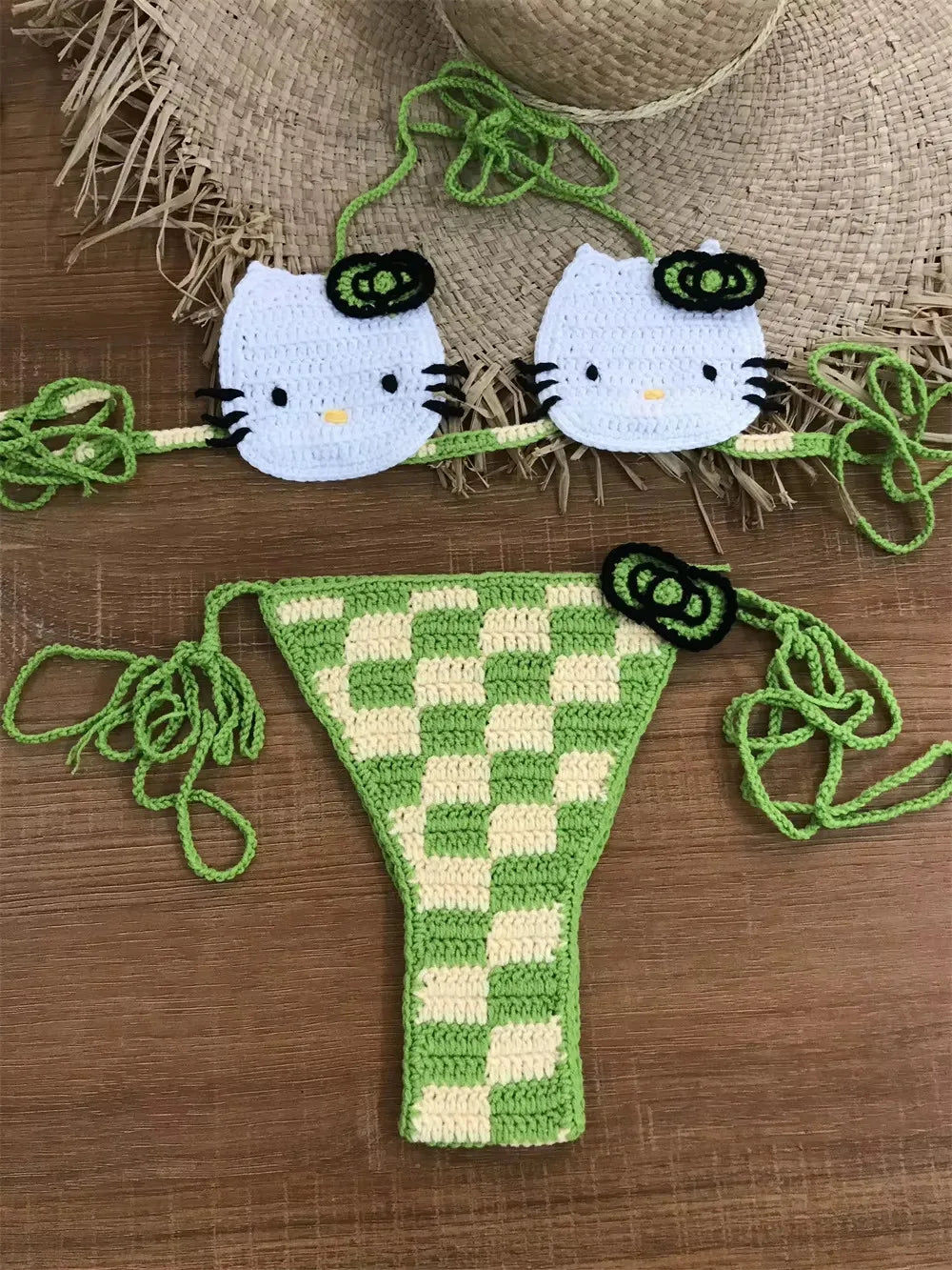 Ladies Cute Crochet Bikini Set 2 Pieces Bathing Suit Sexy Micro Bikinis Ties Swimsuit Thong Suit