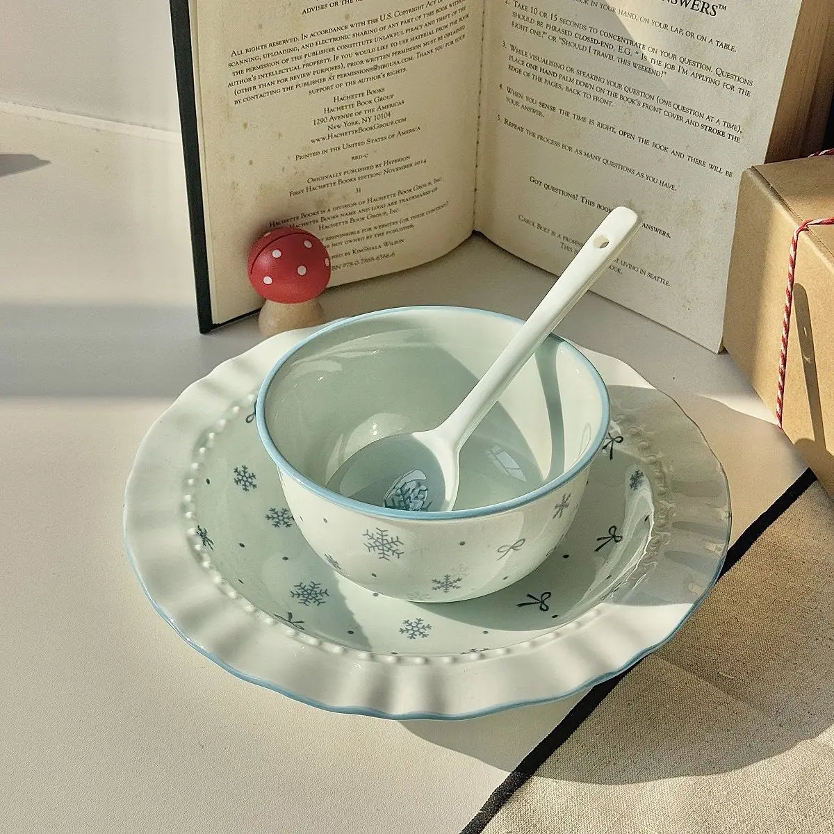 Ceramics Blue Bows Bowl & Plate Dinnerware