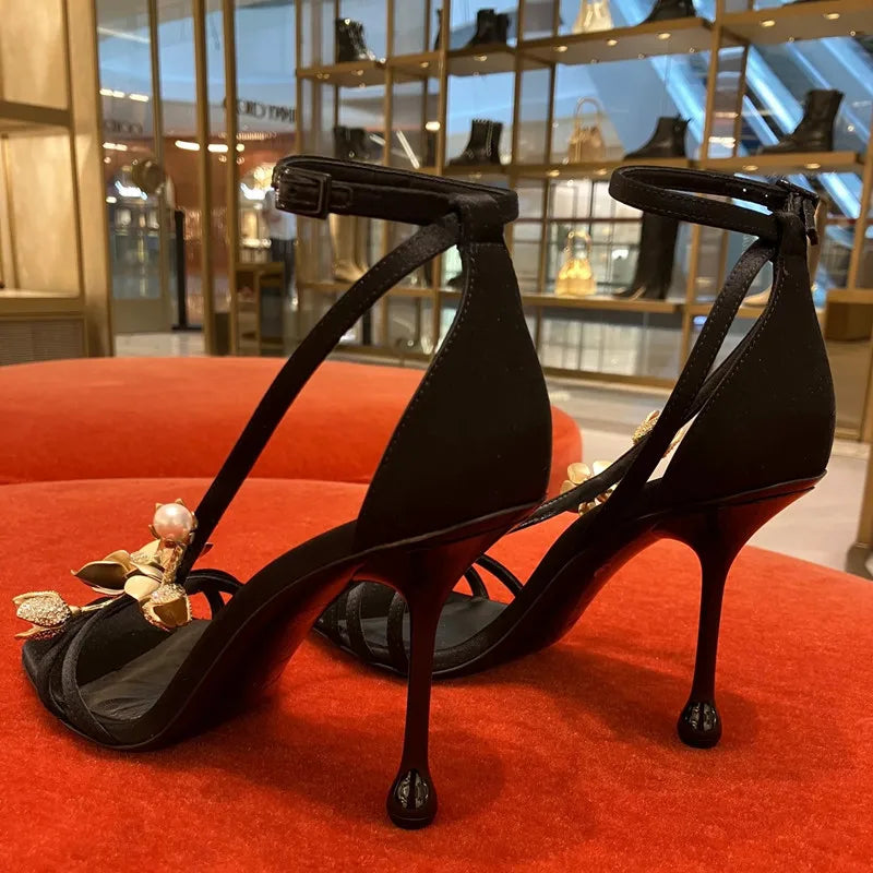 Metal Flowers Sexy Stiletto High Heels