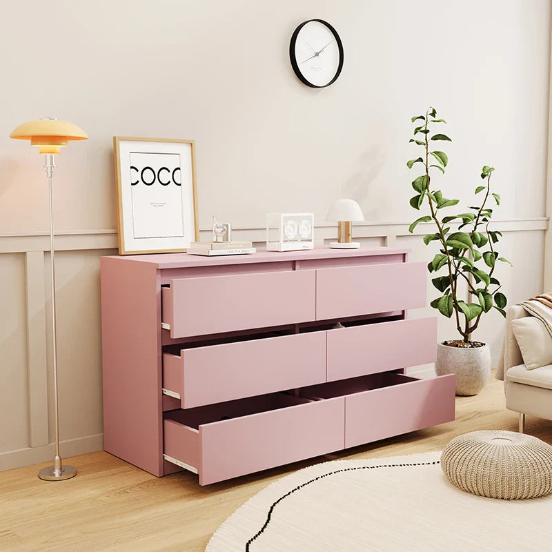 Pink Modern 6-Drawer Chest of Drawers - Dressers Table for Bedroom or Guest Room Storage is made with engineered wood