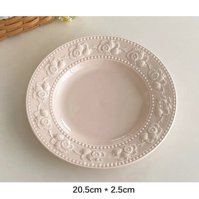Round Porcelain Dinnerware Dessert Cake Afternoon Tea Fruit Plates