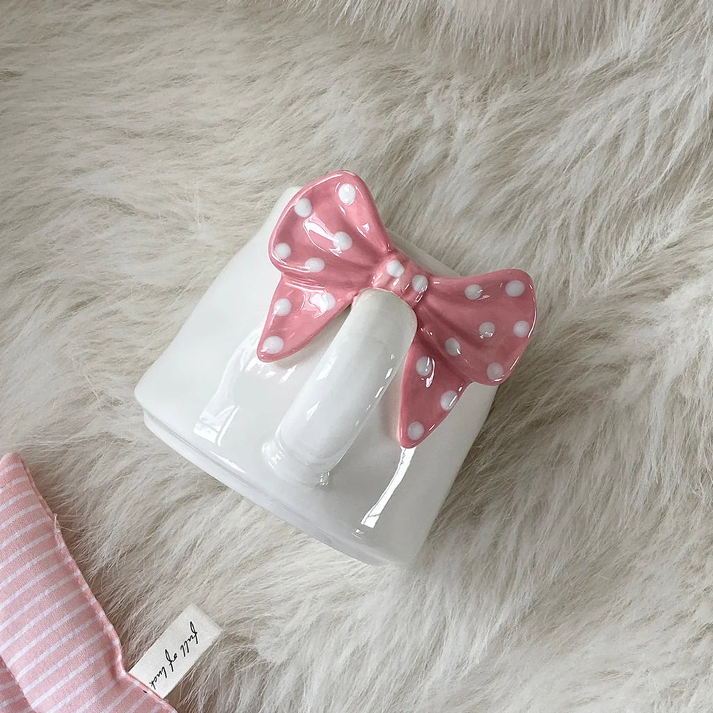 Polka Dot Creative Bow Handle Ceramic Mug